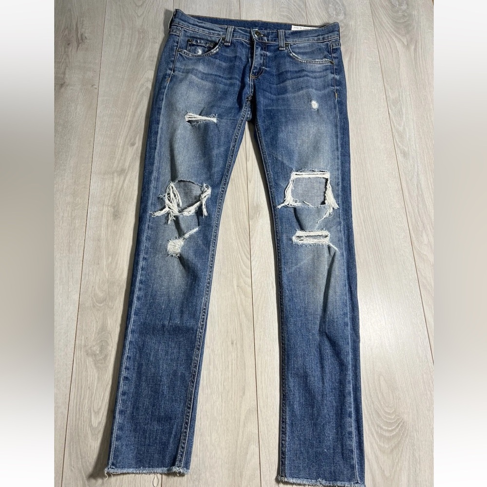 Rag Bone Blue Cotton Stretch The Slim Boyfriend Crop Jeans Sz 25 - Picture 2 of 10